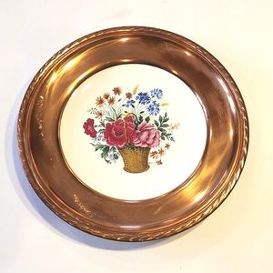 Vintage plate with copper frame, wall decor